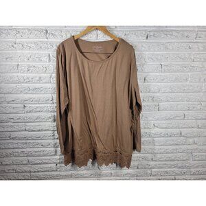 CW Classics Womens Top 3X Plus Tunic Long Sleeve Tan Crochet Hem BRO21E